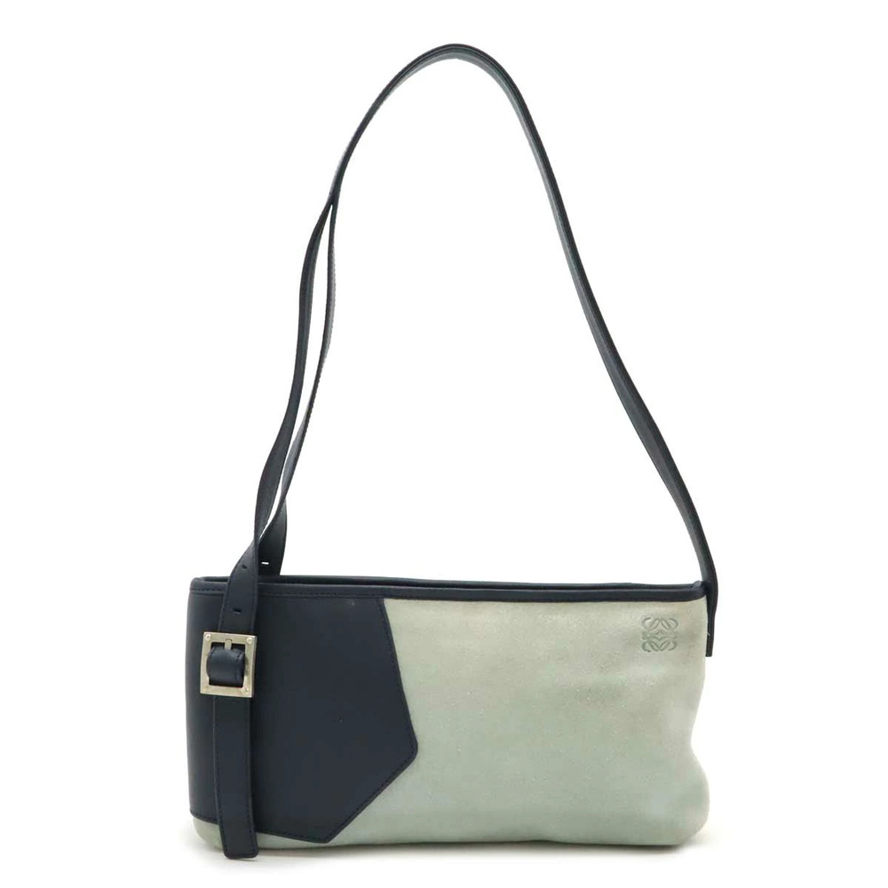 Loewe Anagram Patchwork Shoulder Bag Hobo Suede Leather Blue Navy Blue